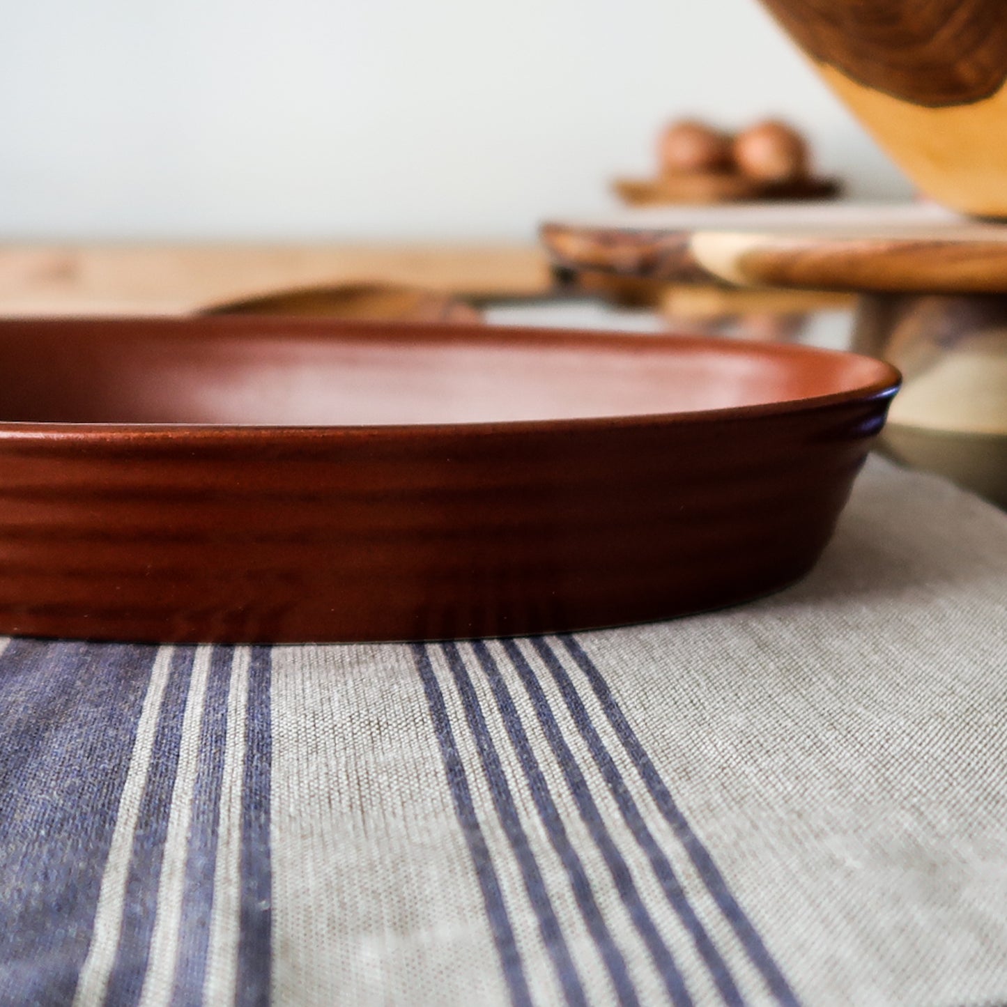 Wheat Table Runner with Blue Stripes