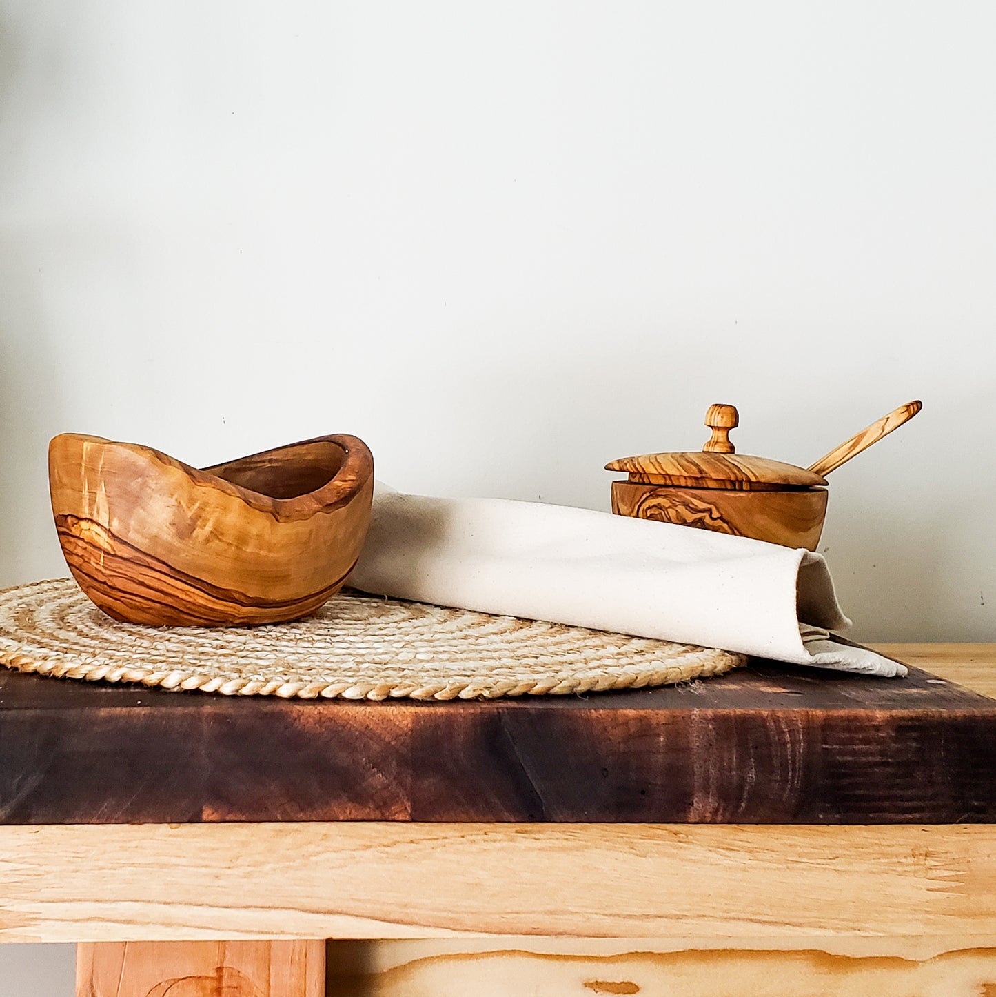 Rustic Tunisian Olive Wood Snack Bowl