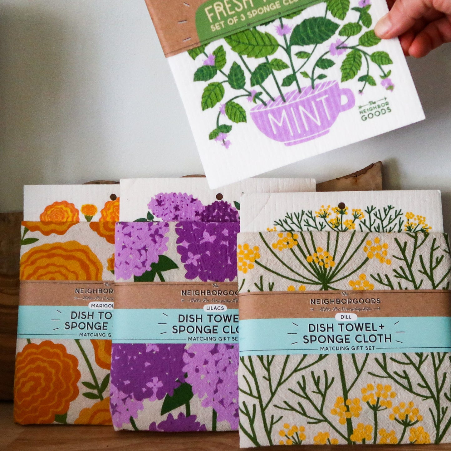 Kitchen Dish Towel + Sponge Set, Lilacs
