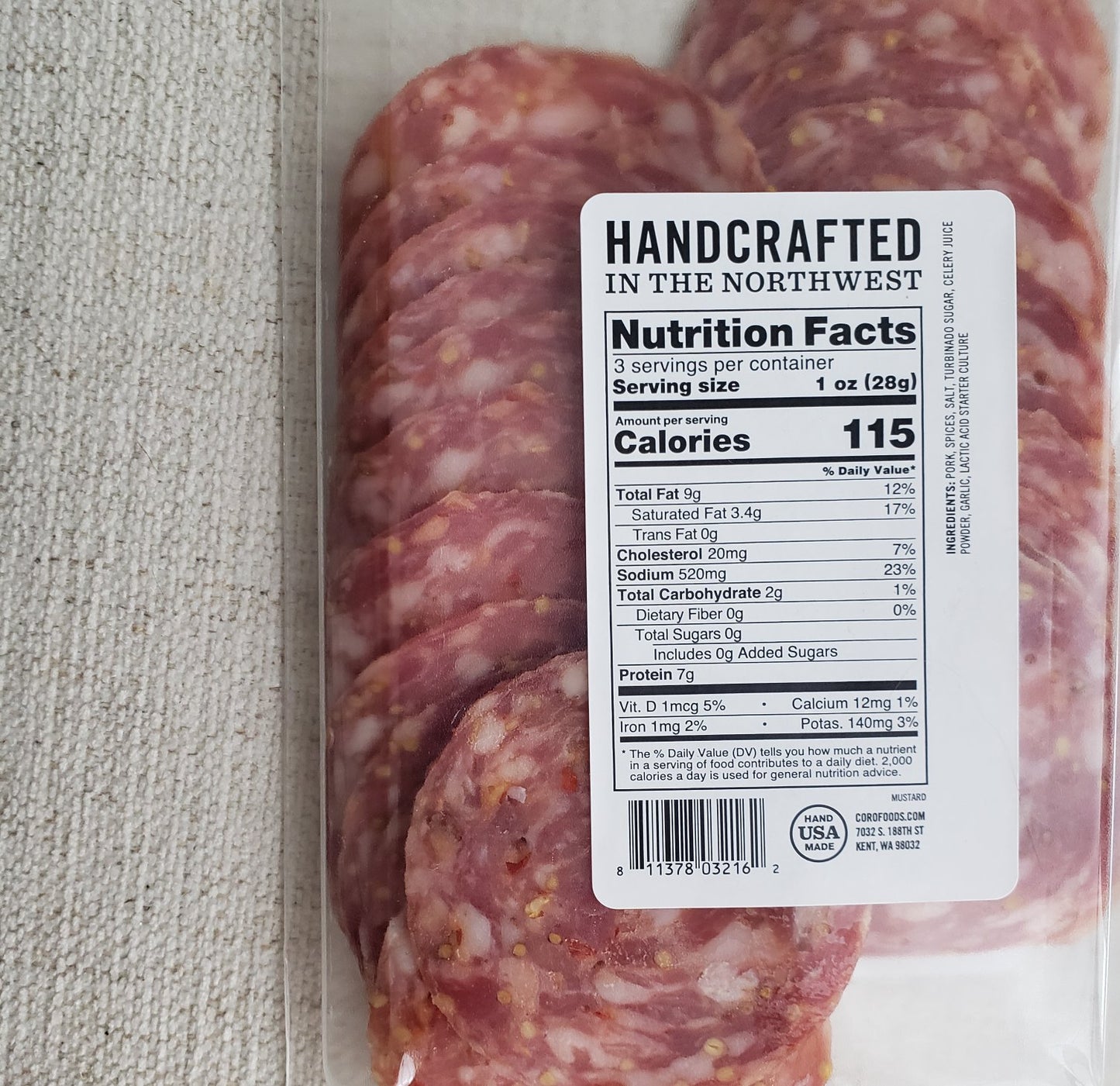 Uncured Mustard Salami - Yellow Mustard, Chili Flake