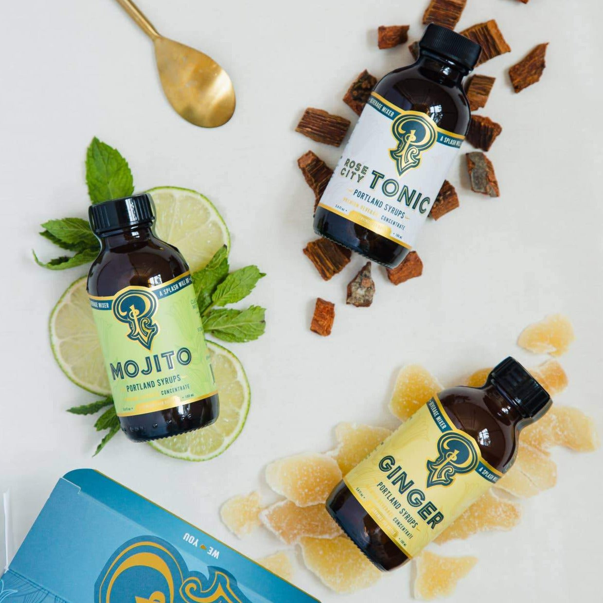 Cocktail Syrup Sampler Set - Ginger, Rose Tonic, Mojito