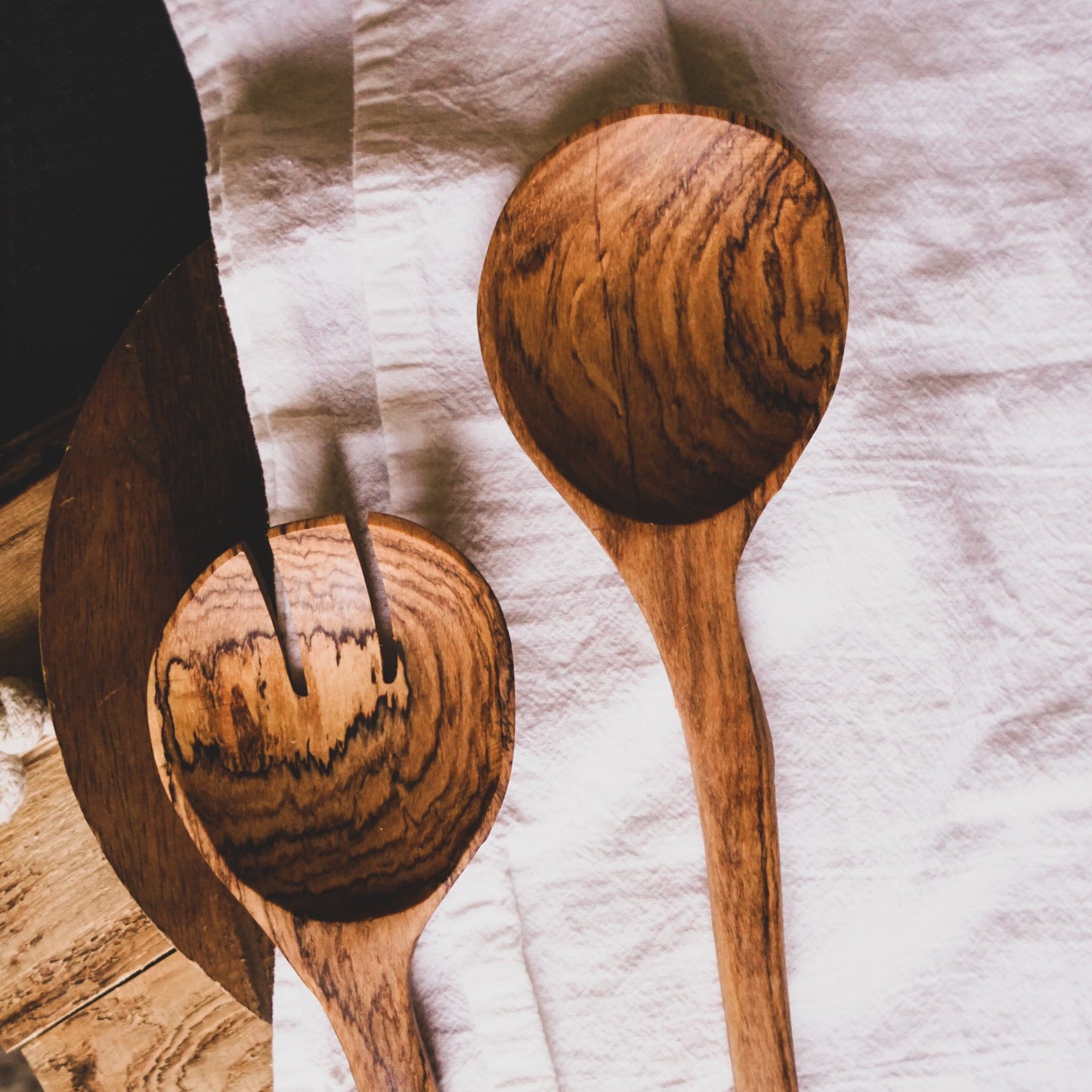 Offset Olive Wood Serving Set