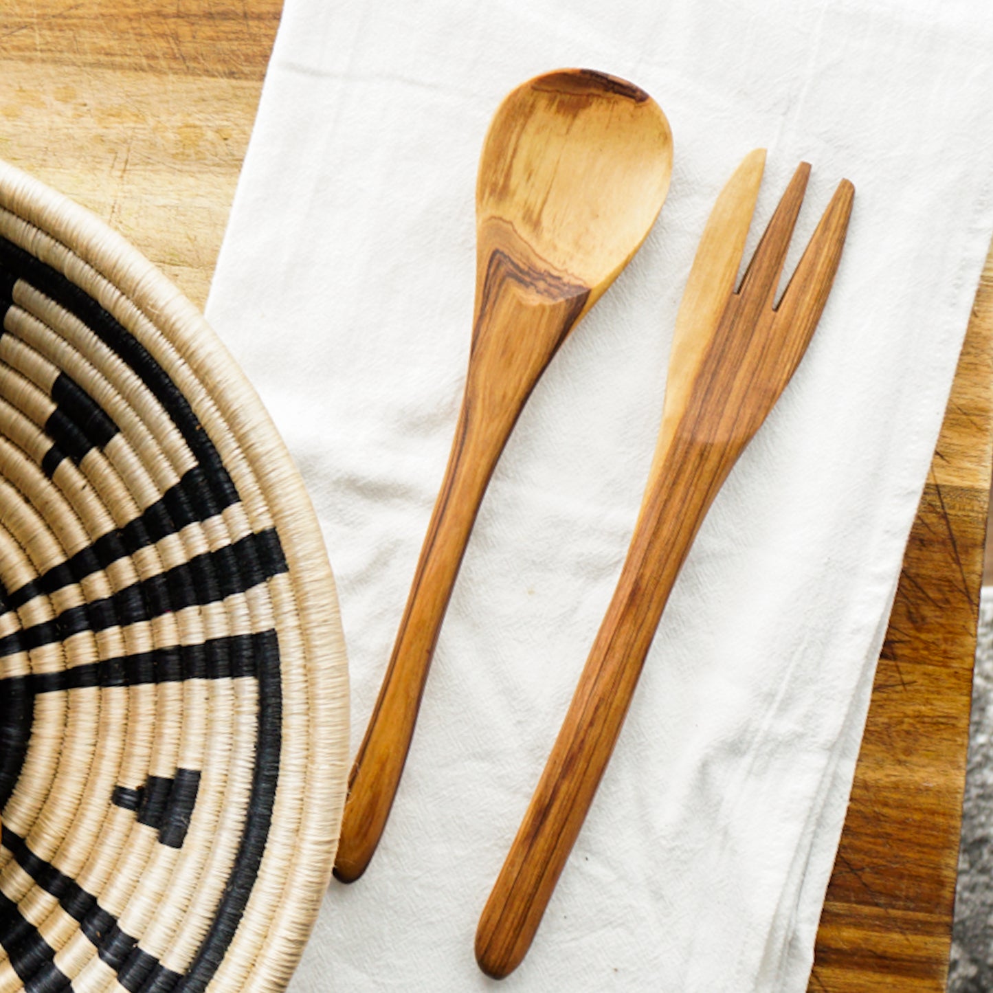 Simple Olive Wood Serving Utensils Set