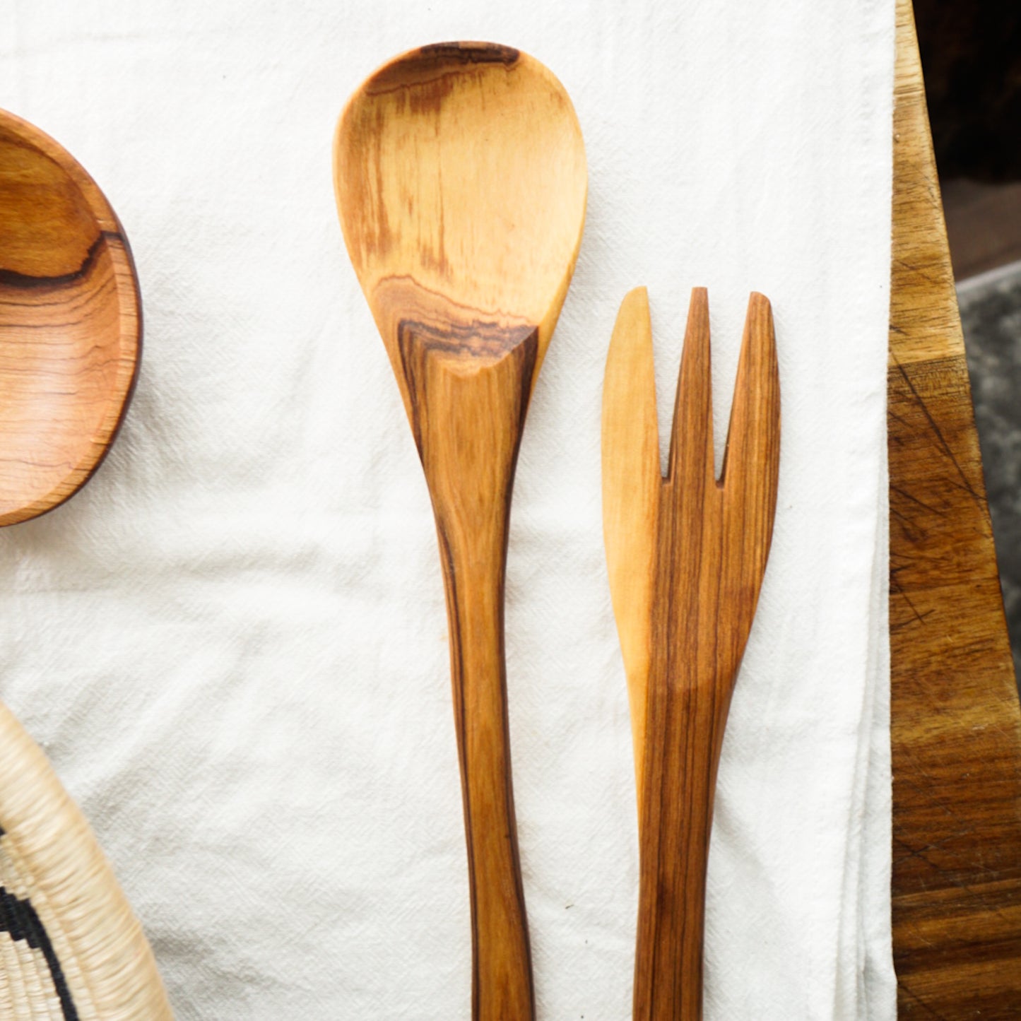 Simple Olive Wood Serving Utensils Set