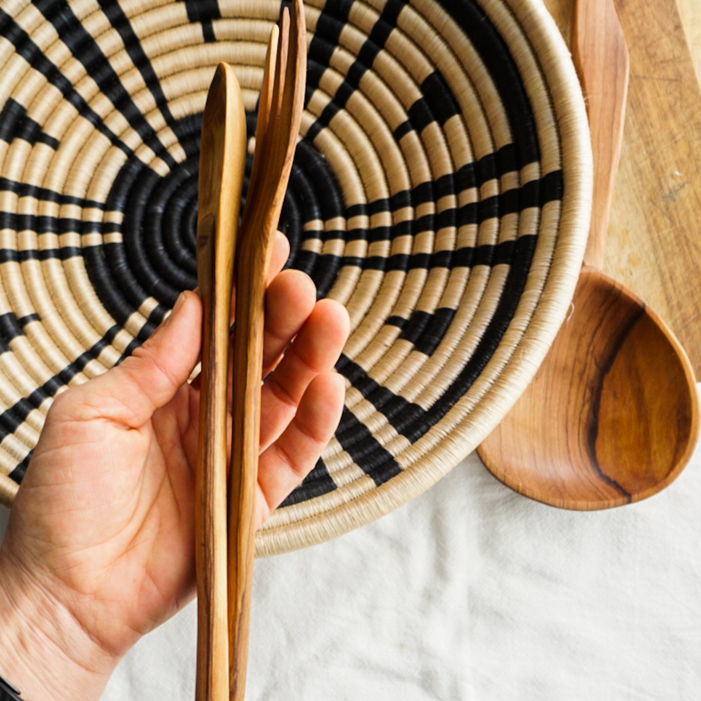 Simple Olive Wood Serving Utensils Set