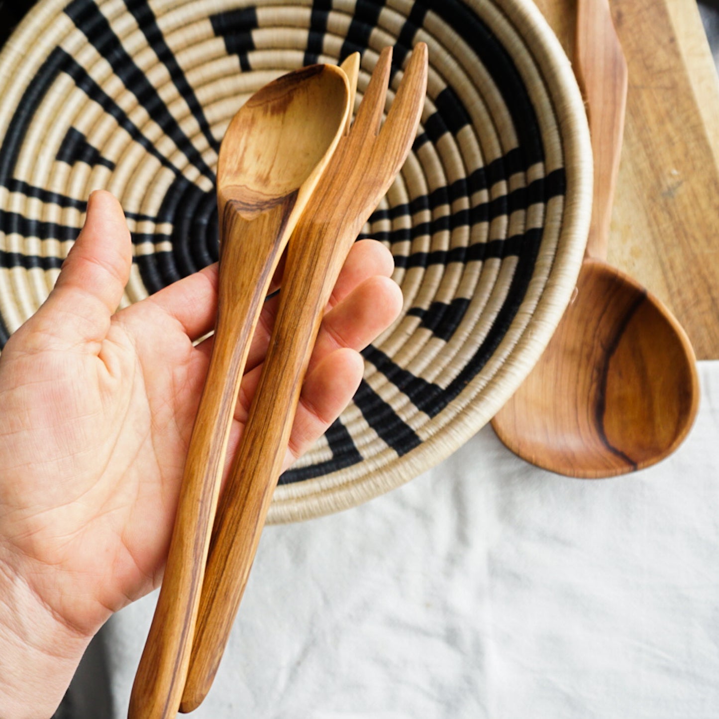 Simple Olive Wood Serving Utensils Set