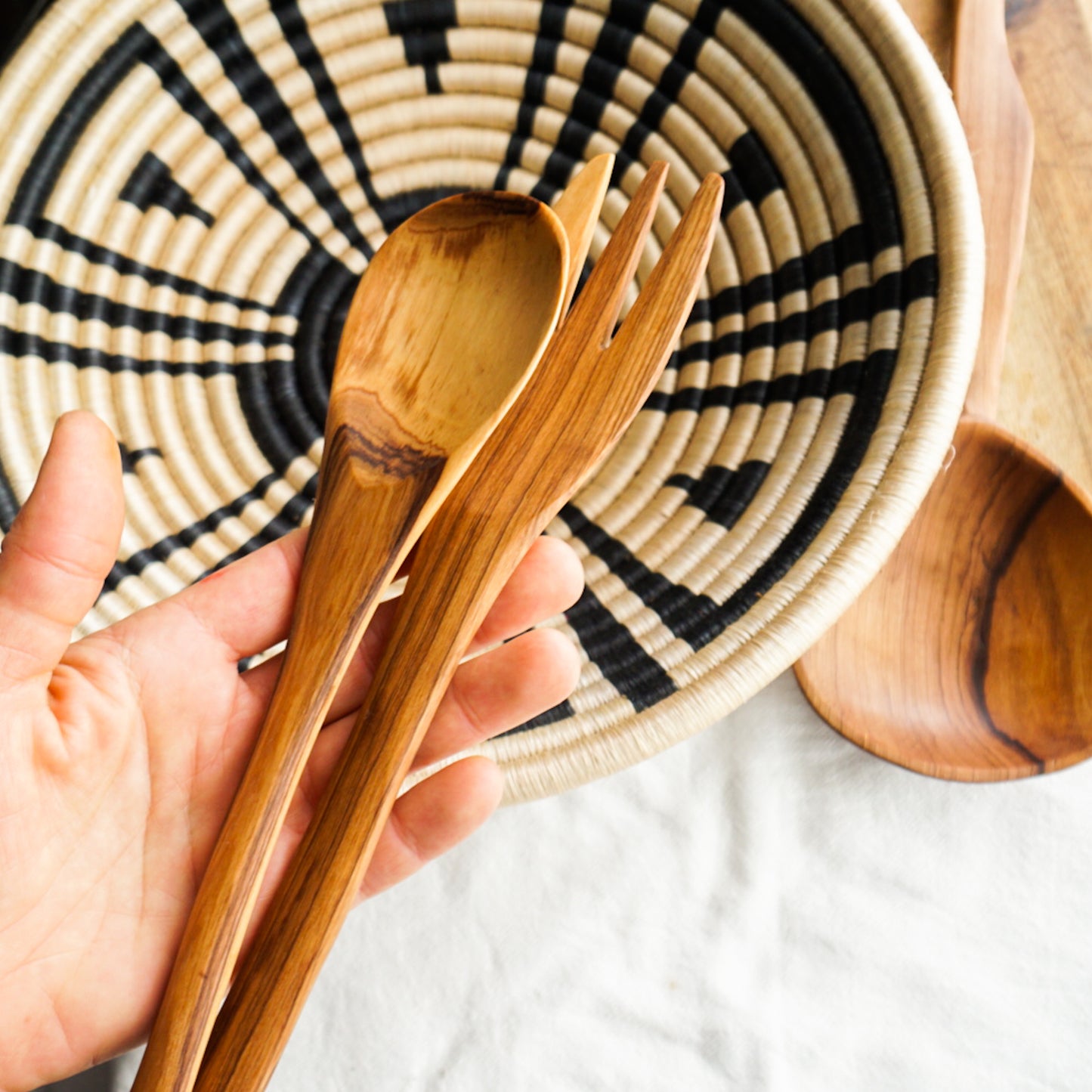 Simple Olive Wood Serving Utensils Set