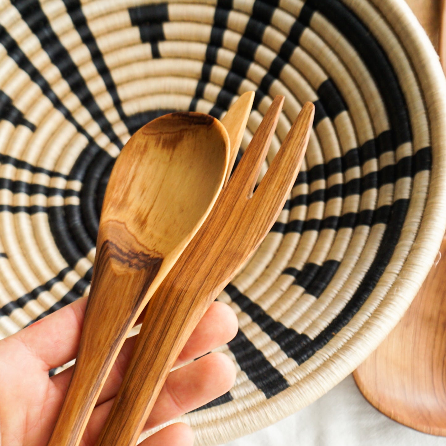 Simple Olive Wood Serving Utensils Set