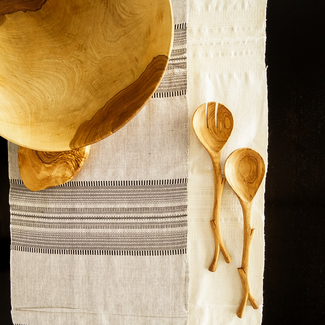 Natural Cotton Stripe Woven Table Runner