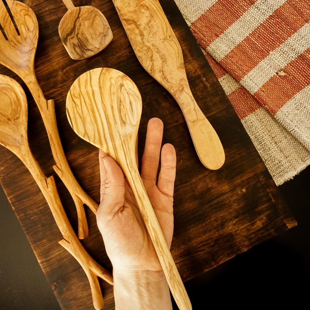 Shallow Olive Wood Round Spoon