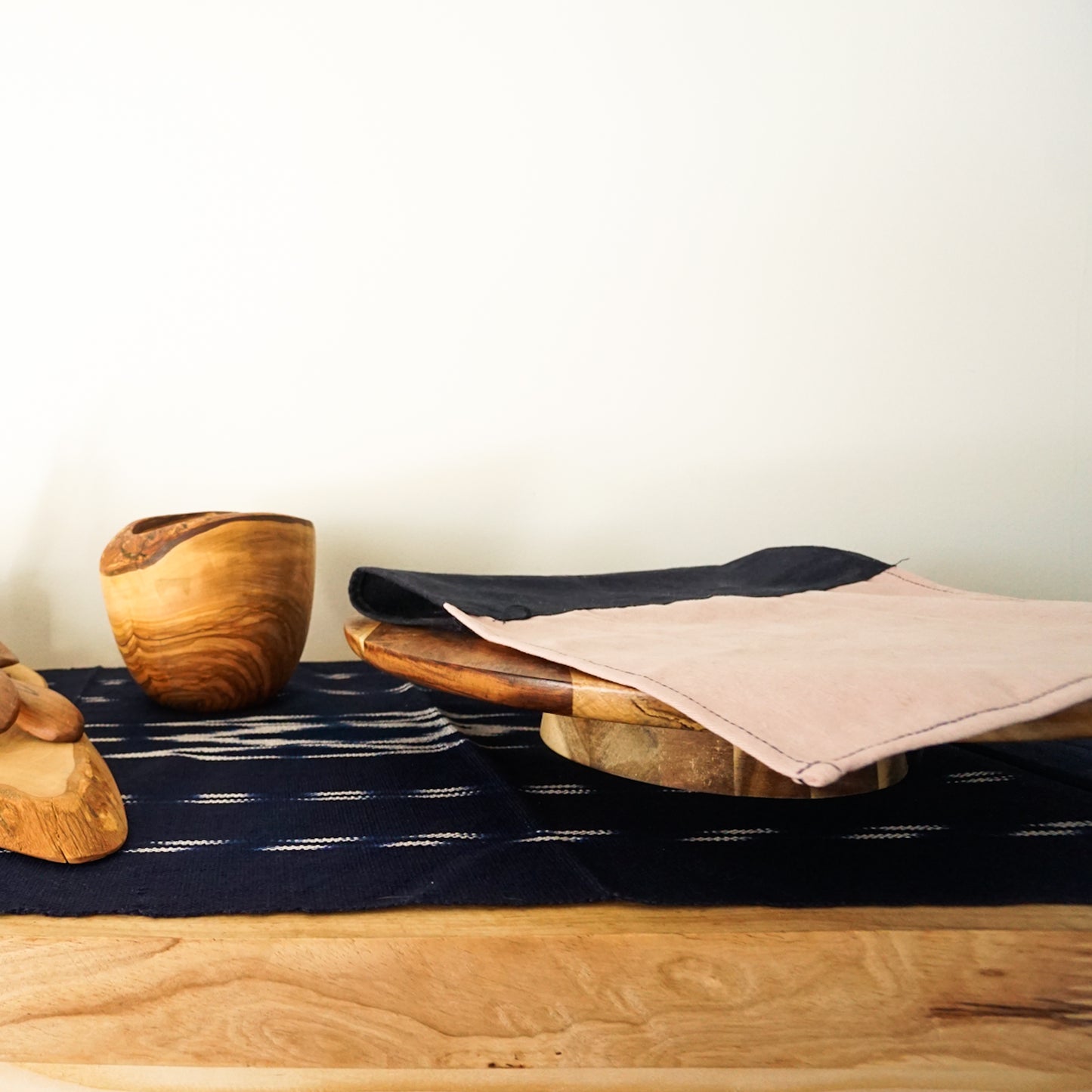 Navy Woven Table Runner with Tassels