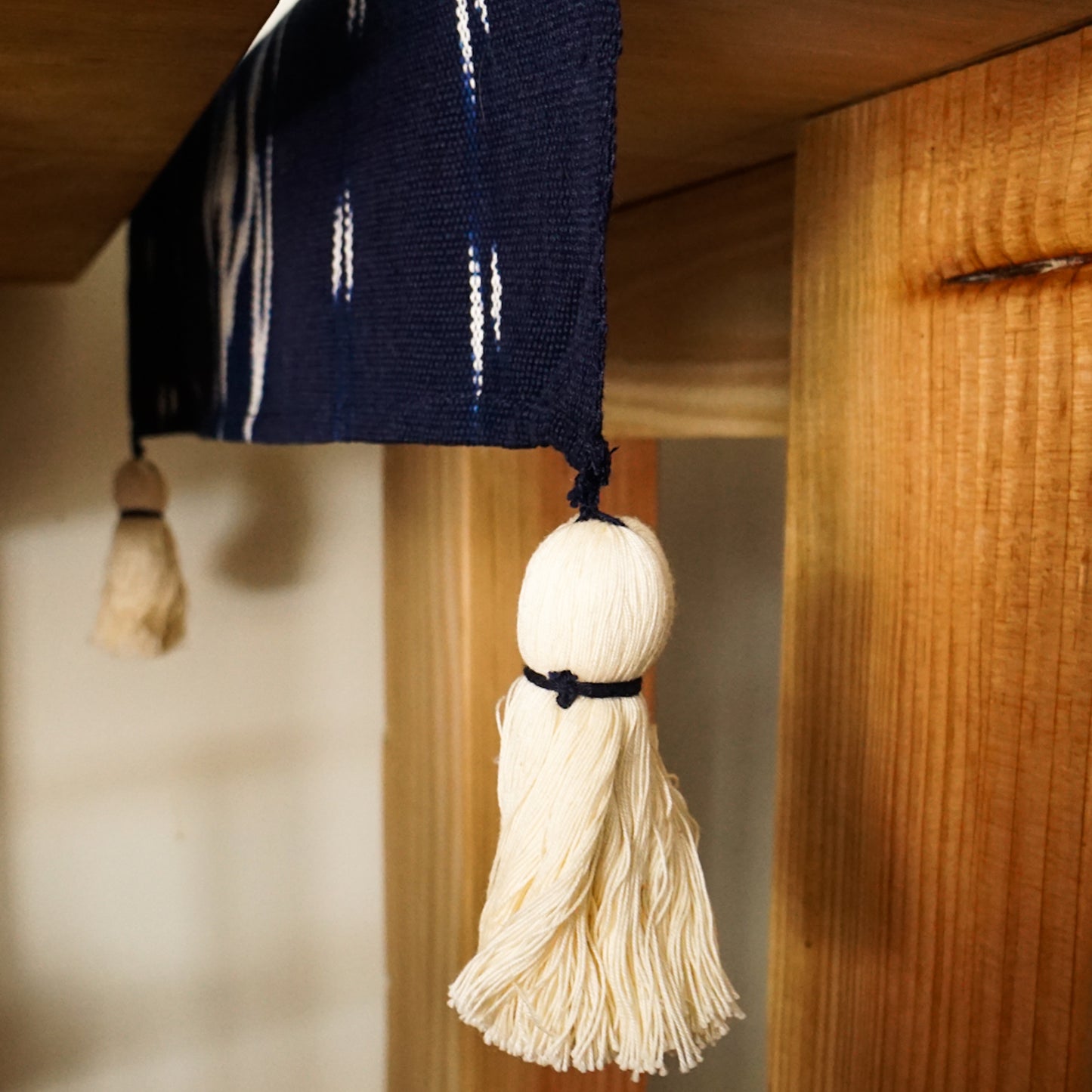 Navy Woven Table Runner with Tassels