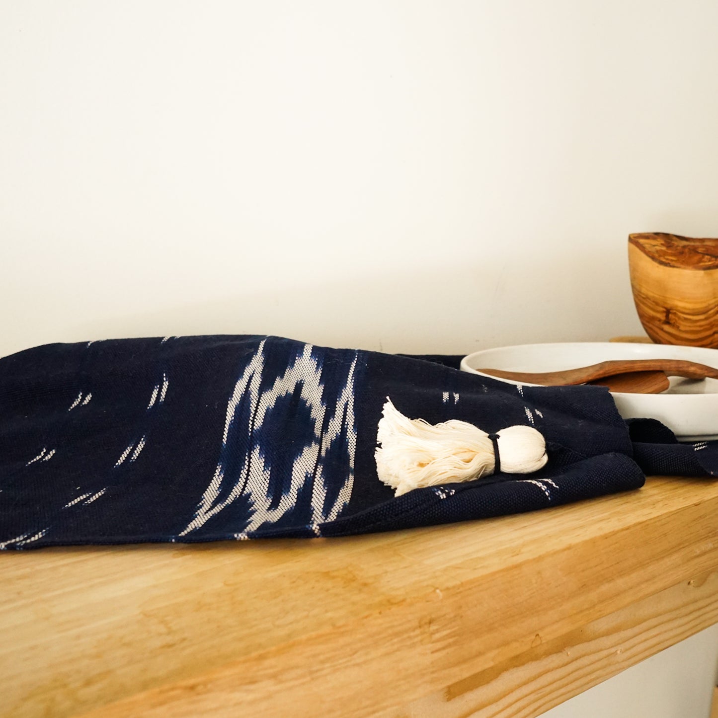 Navy Woven Table Runner with Tassels