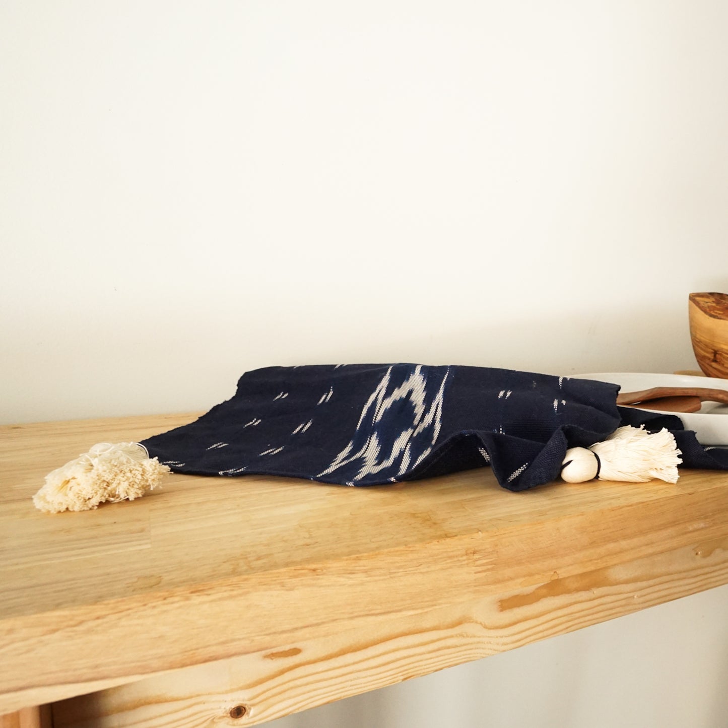 Navy Woven Table Runner with Tassels