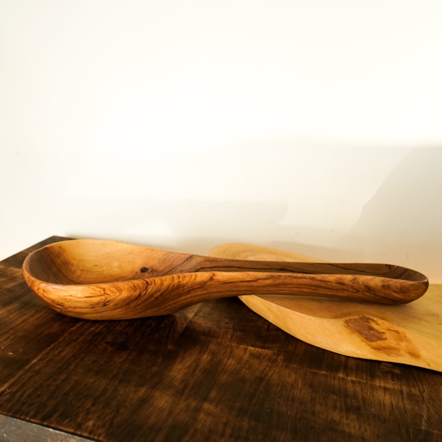 Grooved Handle Olive Wood Spoon