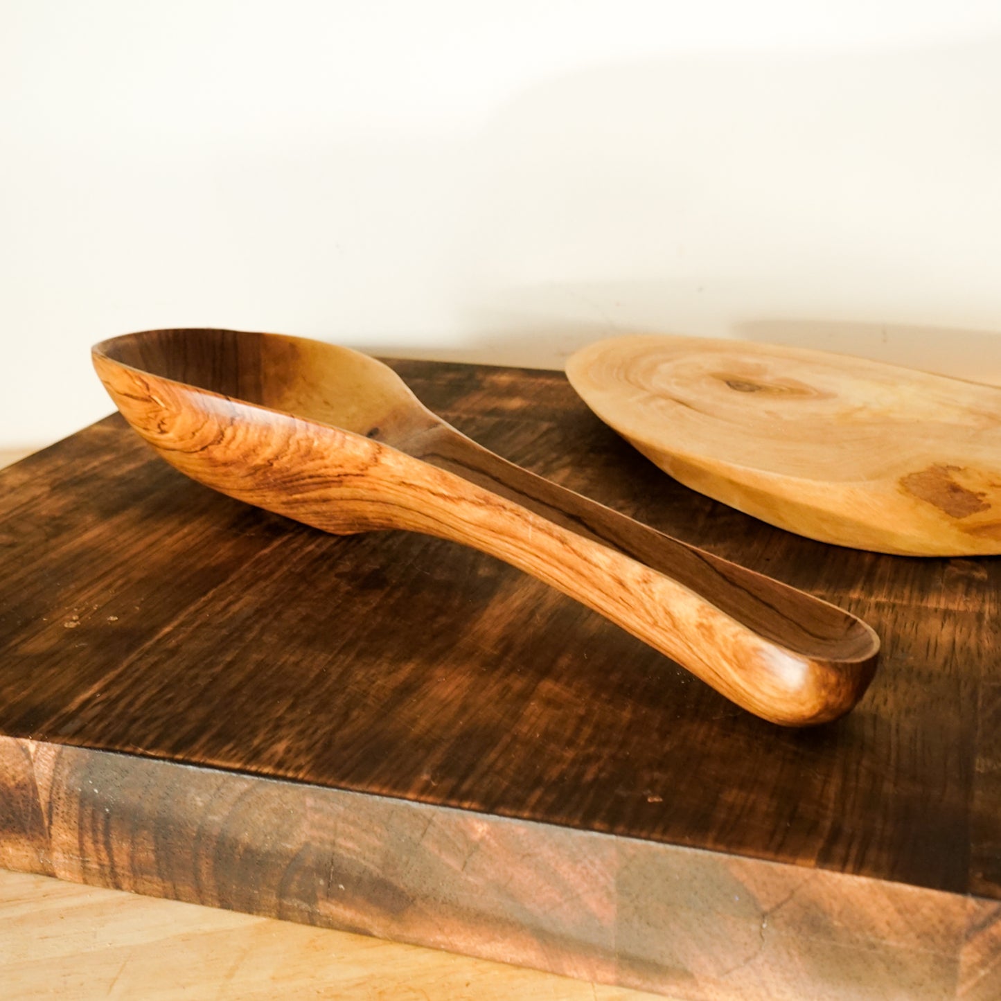 Grooved Handle Olive Wood Spoon