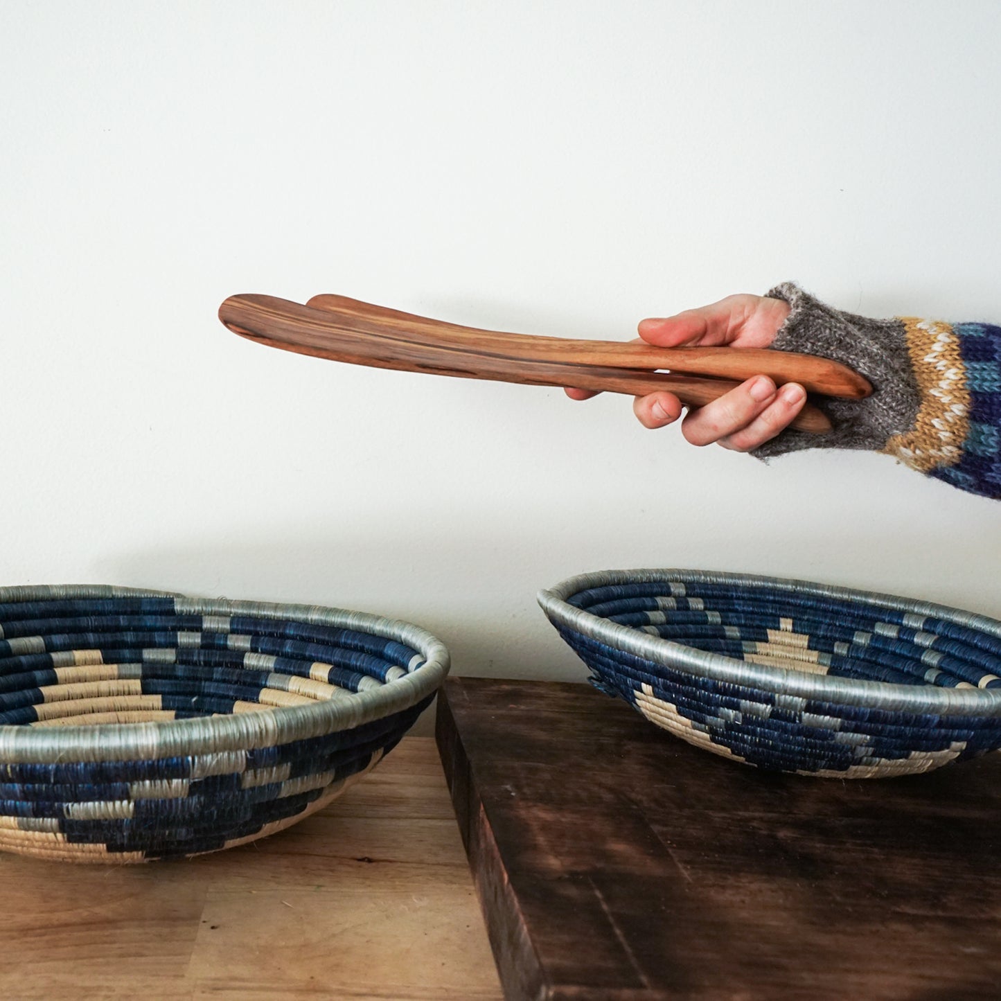 Flat Paddle Olive Wood Serving Utensils Set