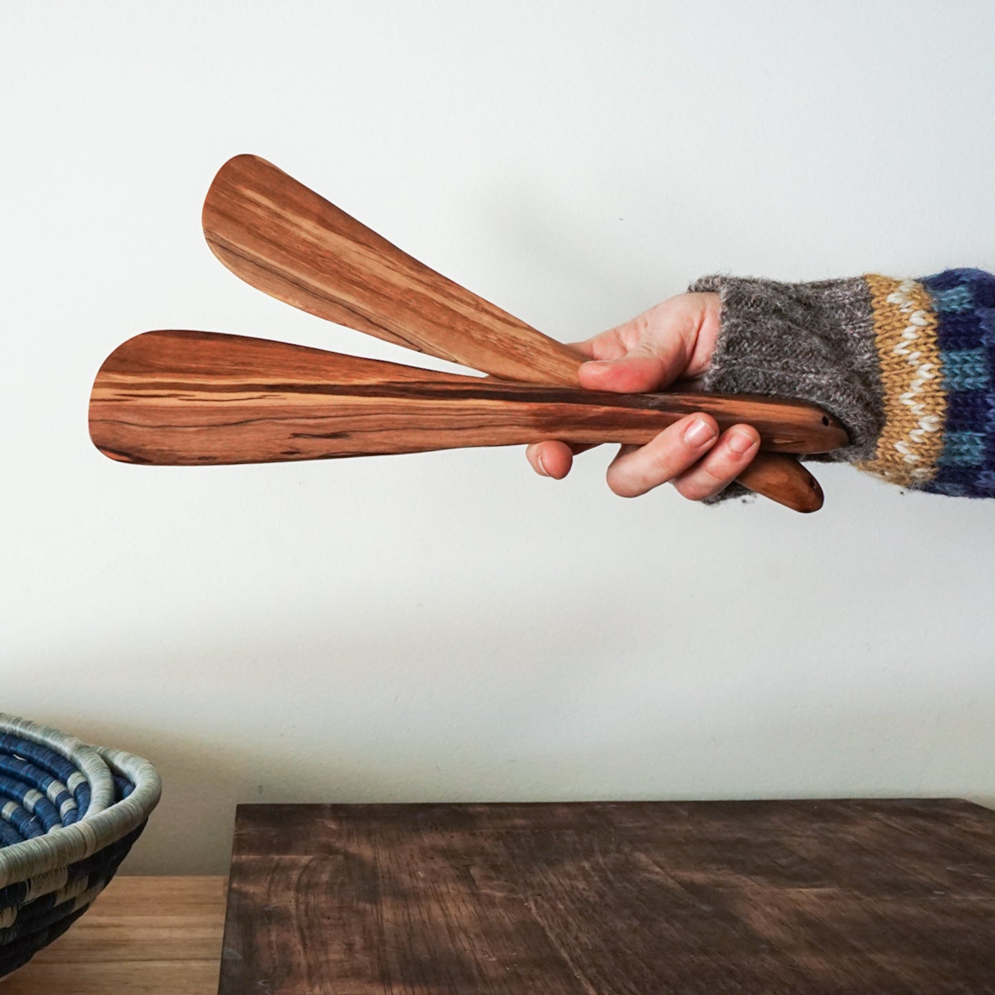 Flat Paddle Olive Wood Serving Utensils Set