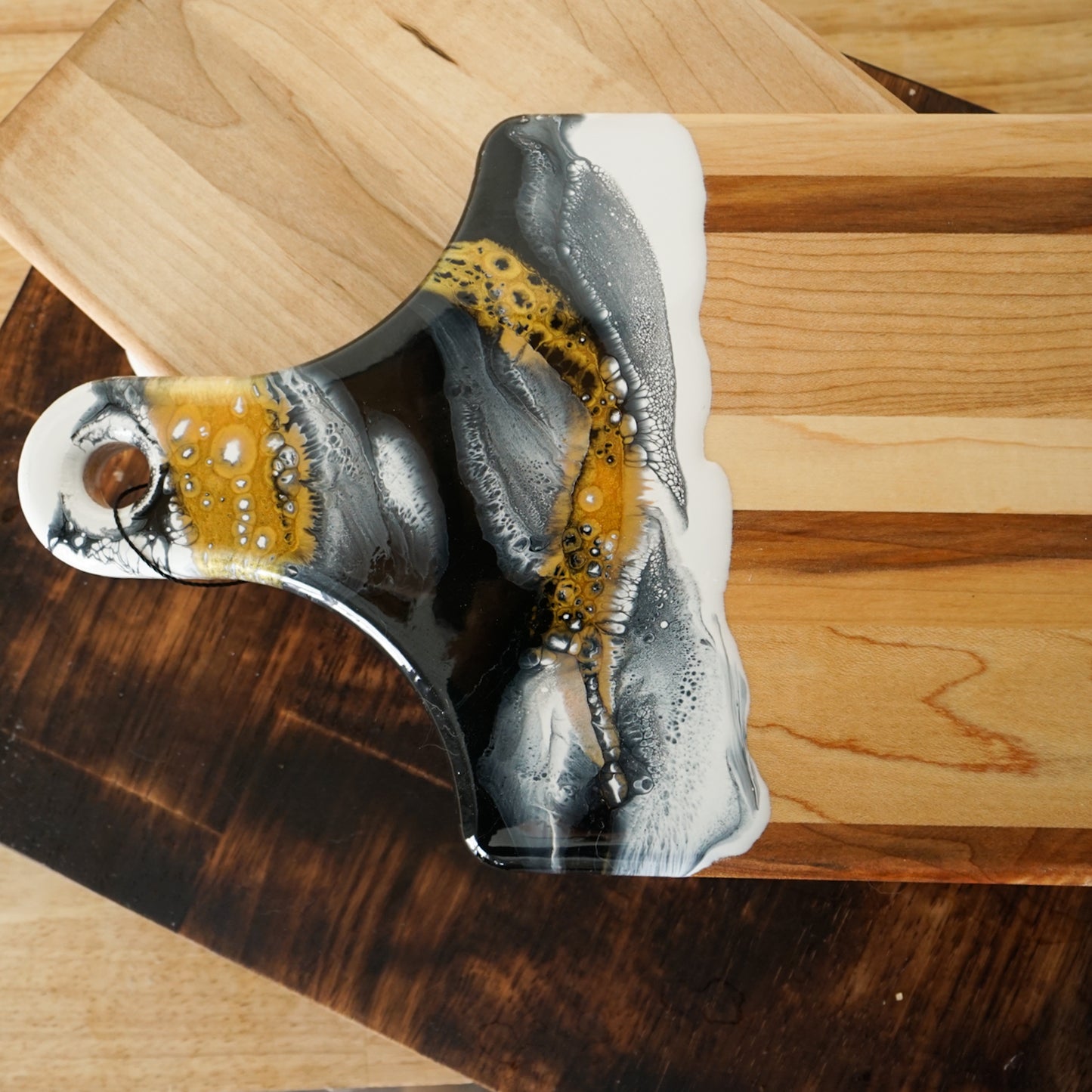 Black and Gold Resin and Wood Serving Board