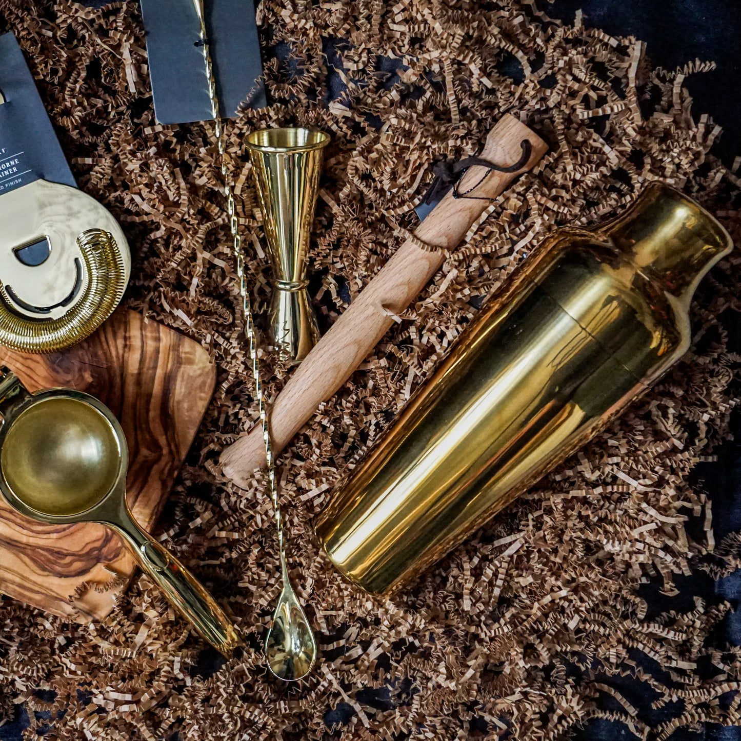Gold Small Cocktail Set - Shaker, Jigger, Strainer, Spoon, Muddler, Juicer