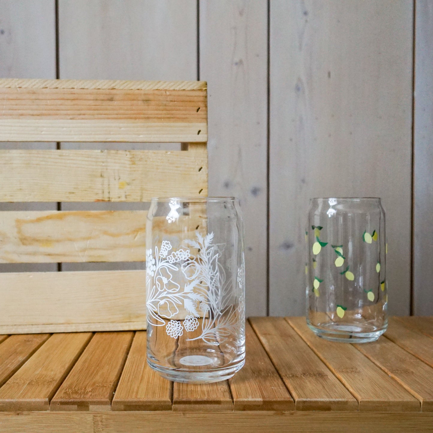 Soda Can Shaped Glass, Floral Pattern