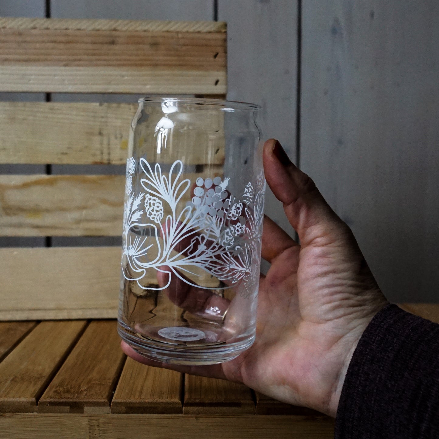 Soda Can Shaped Glass, Floral Pattern