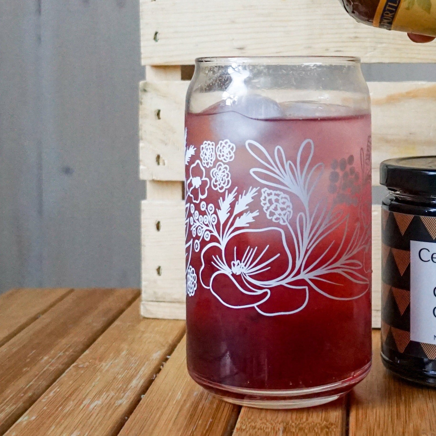 Soda Can Shaped Glass, Floral Pattern