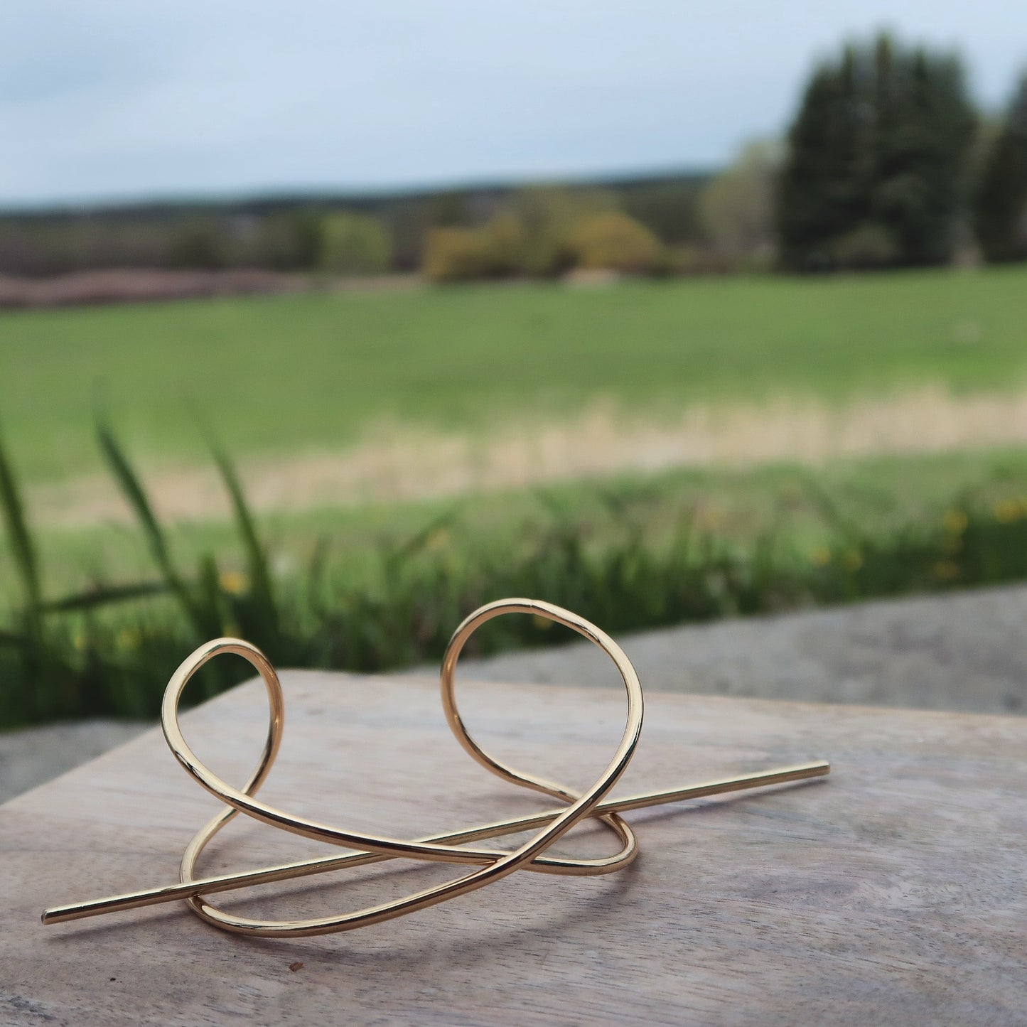 Minimal Wire Bun Cuff with Hair Stick