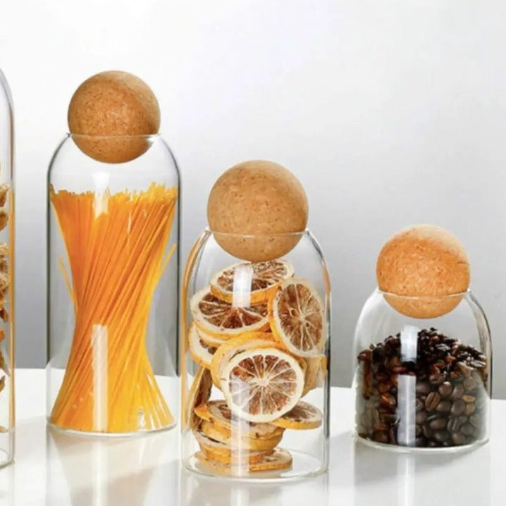 Glass Storage Jars with Cork Ball Lid Set