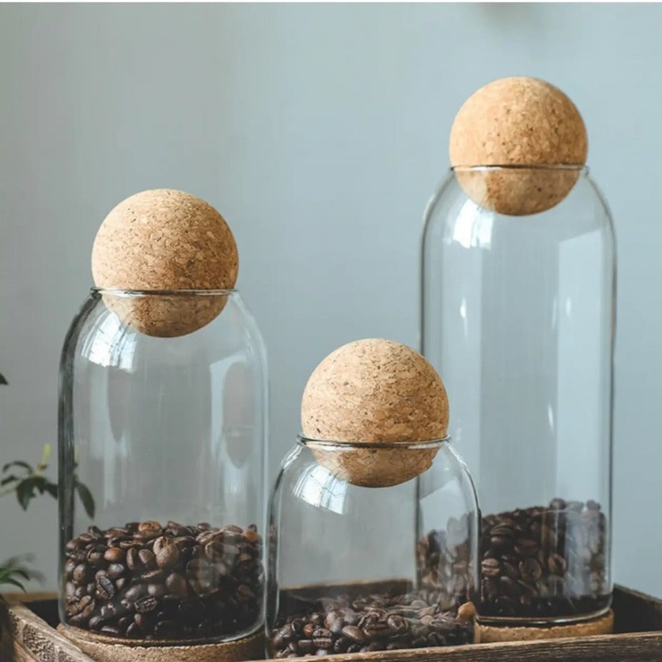 Glass Storage Jars with Cork Ball Lid Set