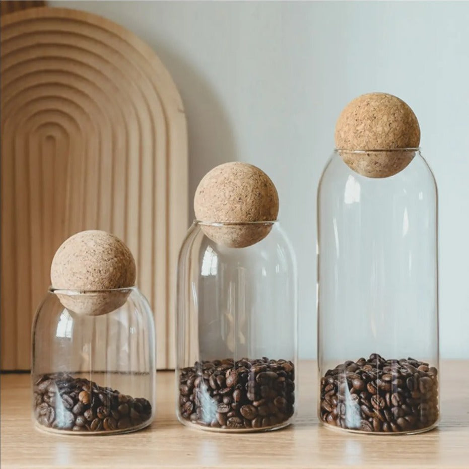 Glass Storage Jars with Cork Ball Lid Set