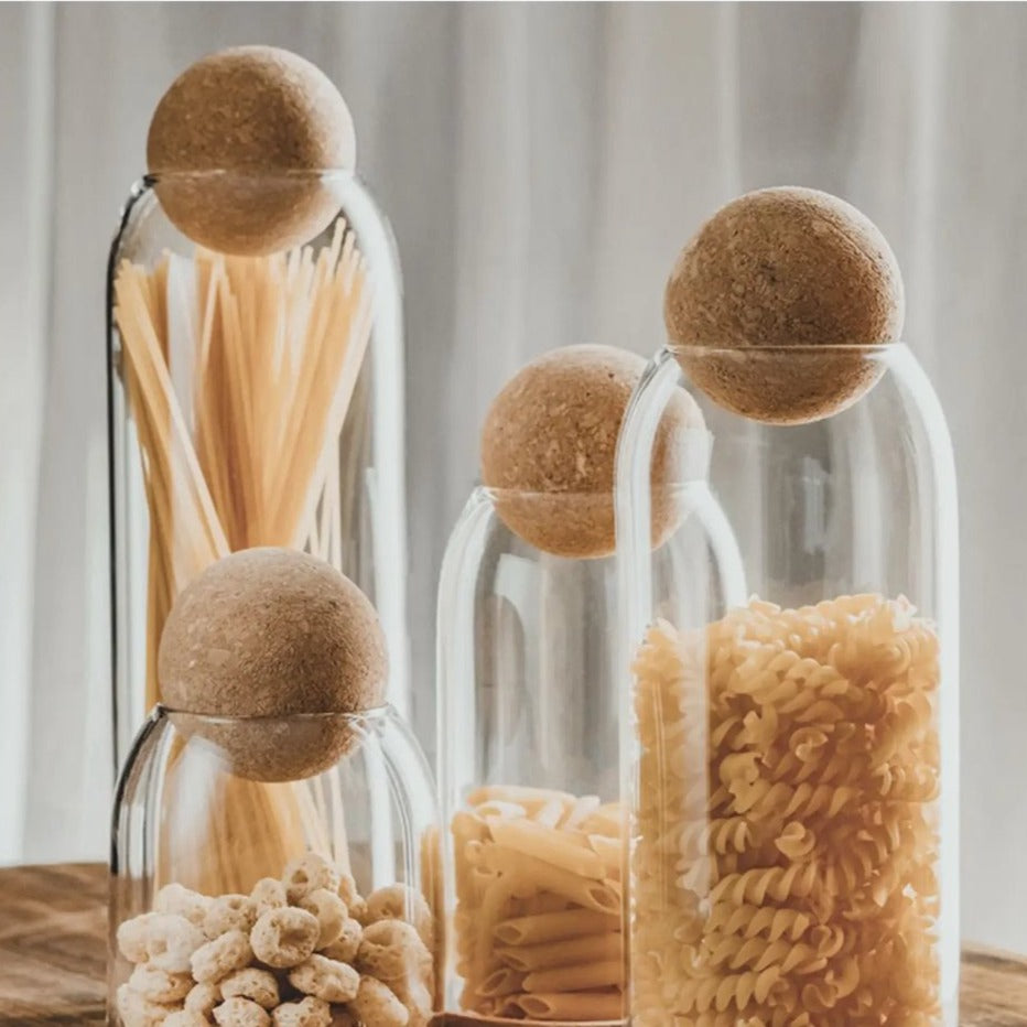 Glass Storage Jars with Cork Ball Lid Set