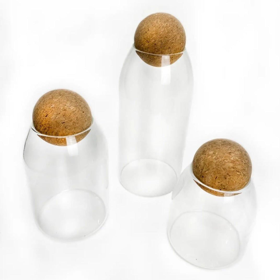 Glass Storage Jars with Cork Ball Lid Set
