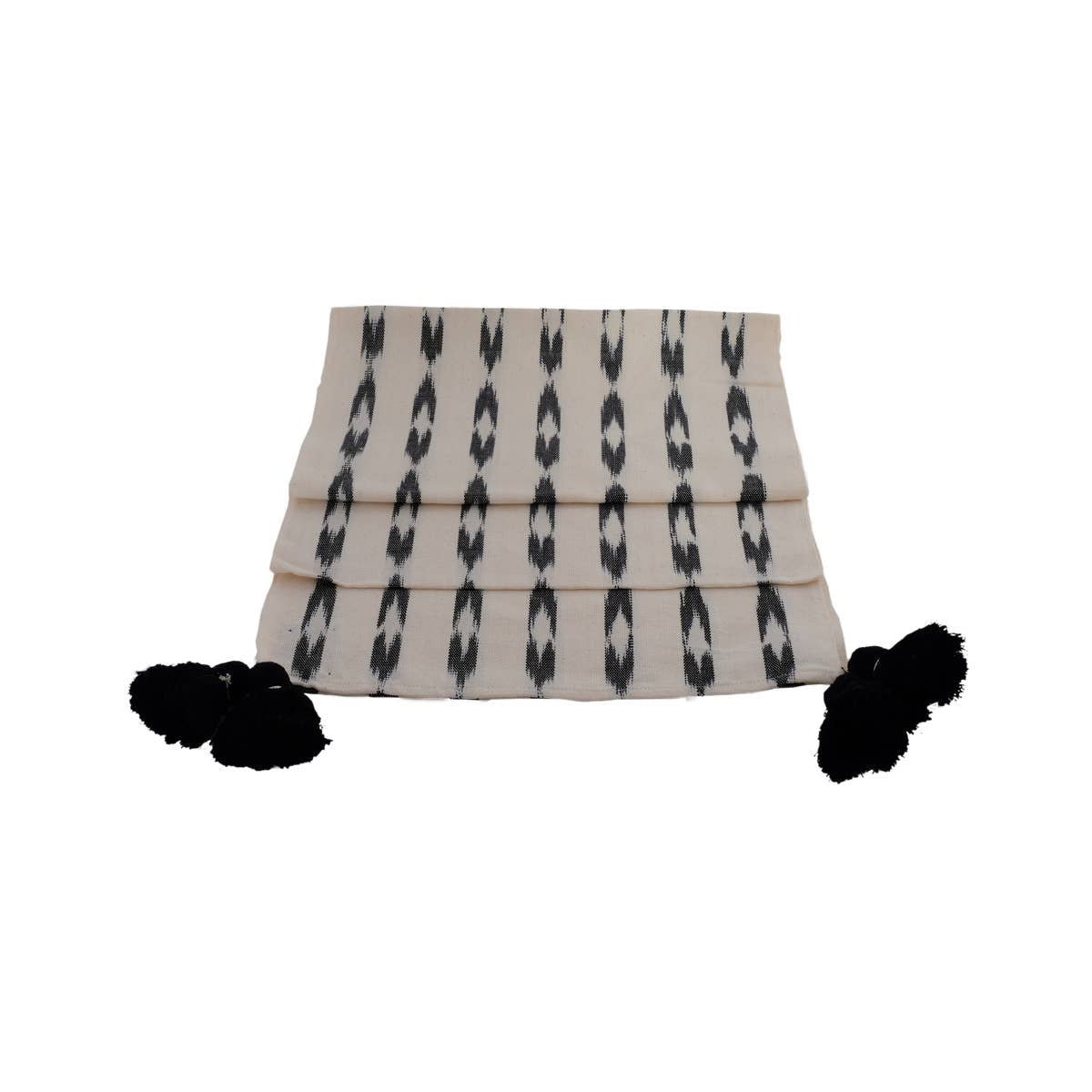White Woven Table Runner with Black Tassels