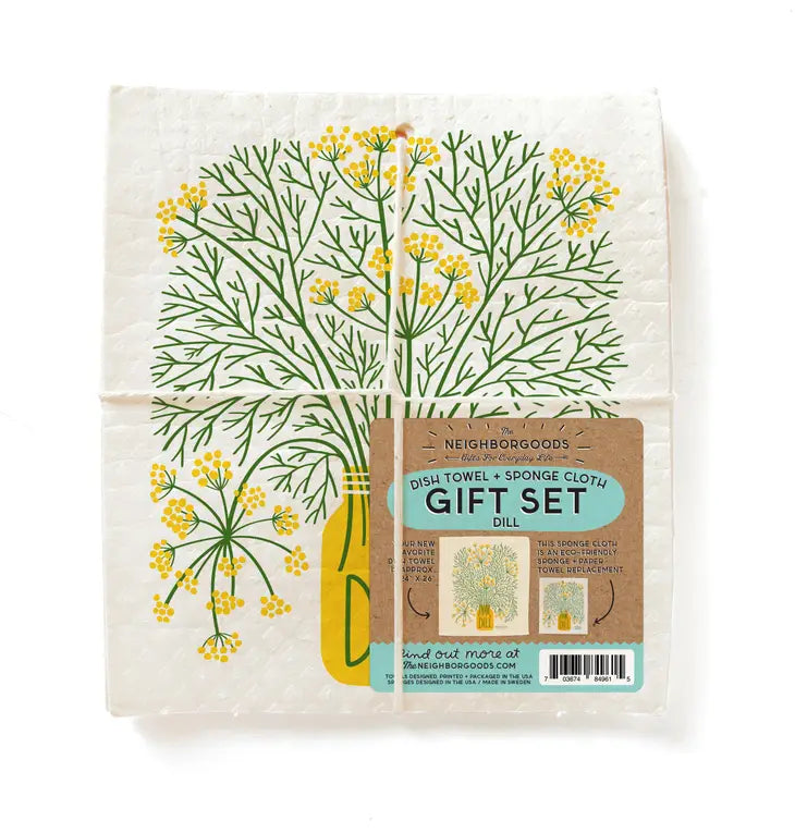 Cooking Herbs Dish Towel + Dishcloth Set, Dill