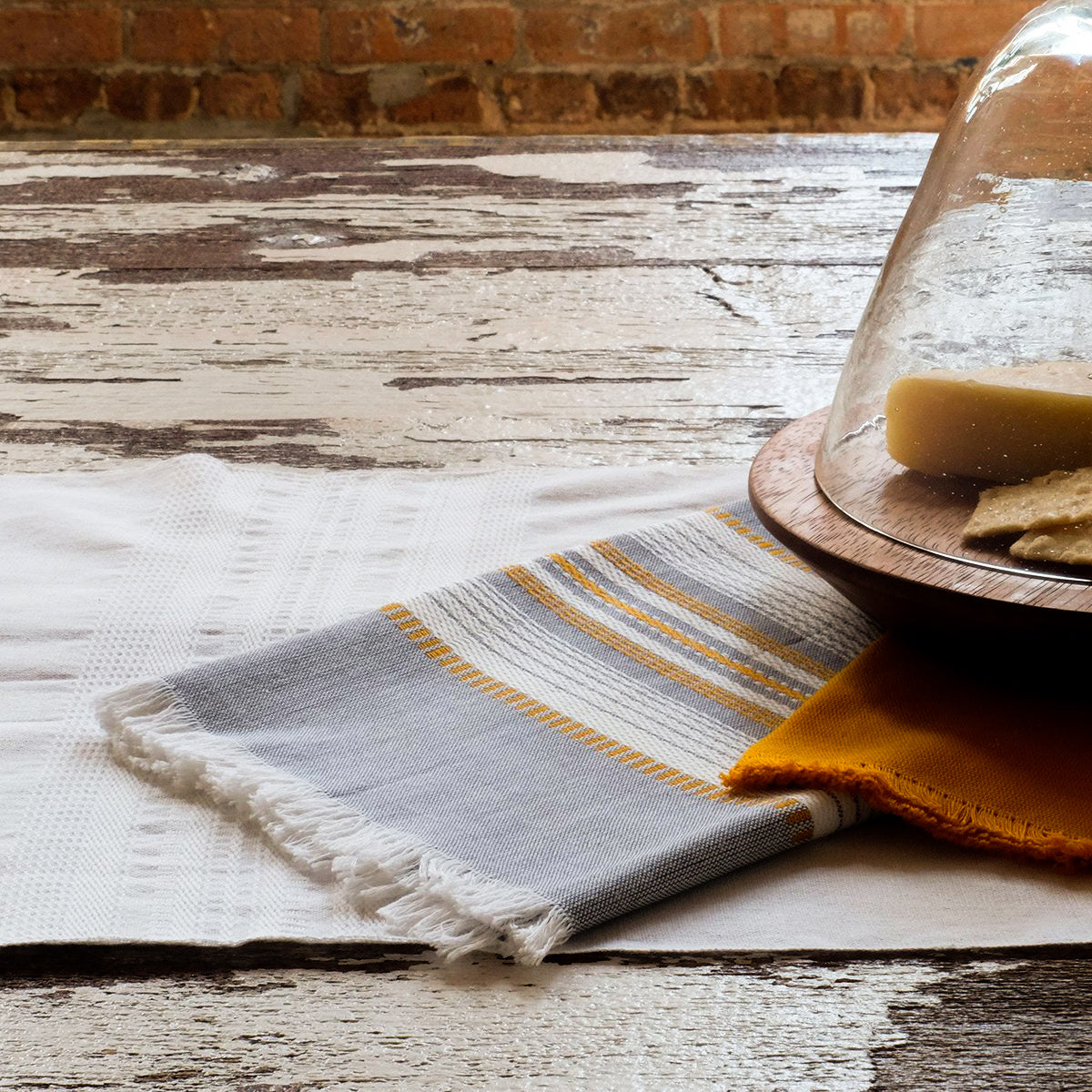 Natural Cotton Stripe Woven Table Runner