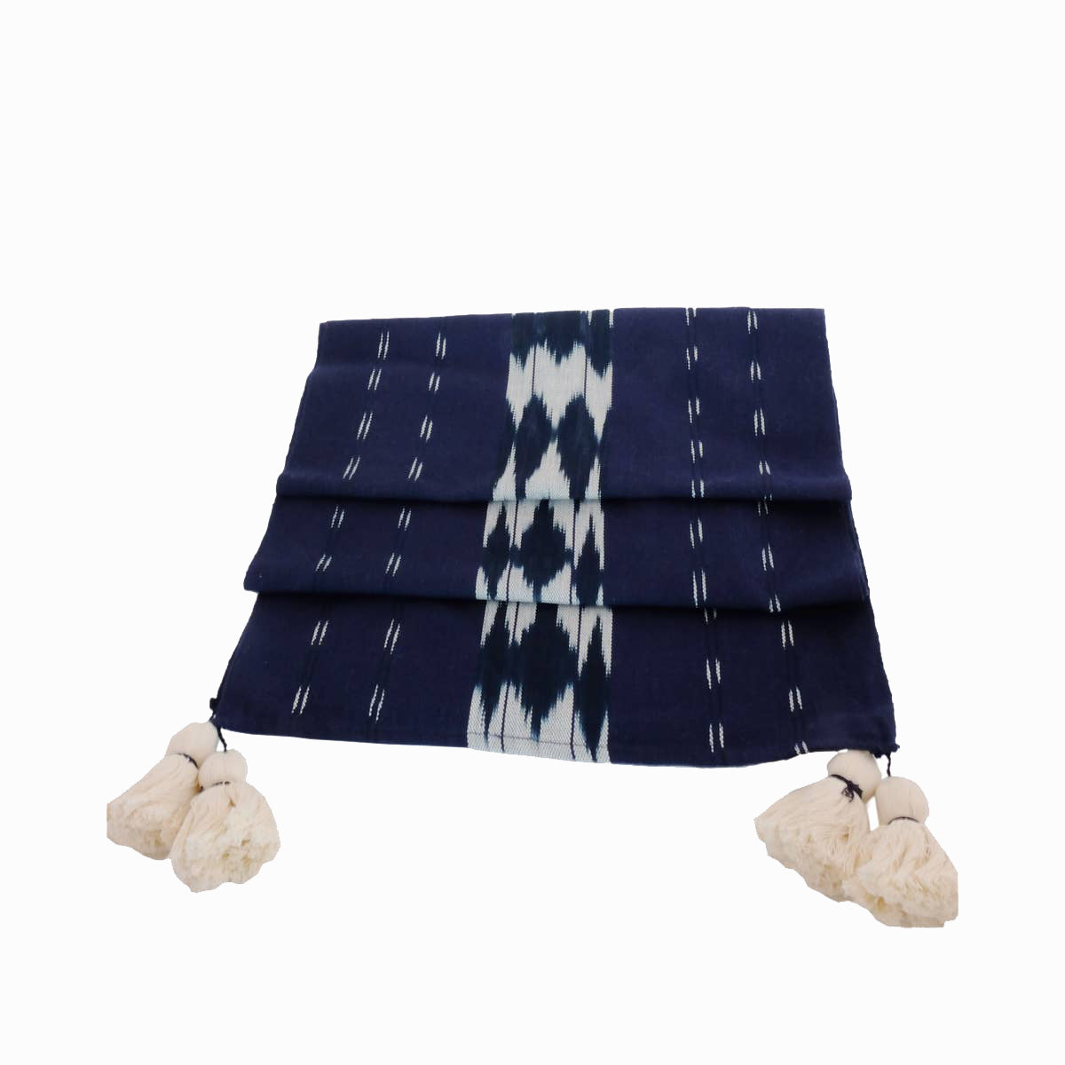 Navy Woven Table Runner with Tassels