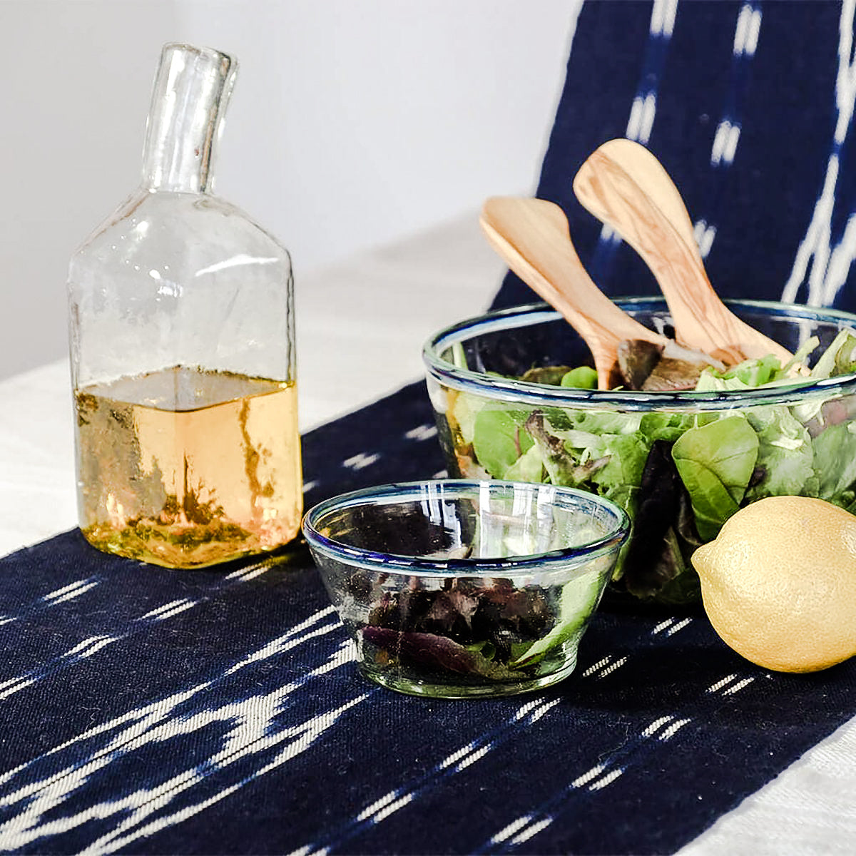 Navy Woven Table Runner with Tassels