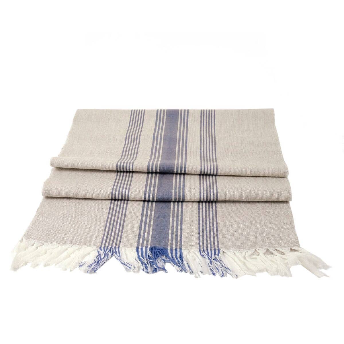 Wheat Table Runner with Blue Stripes