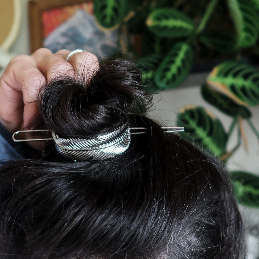 Feather Bun Cuff with Hair Stick