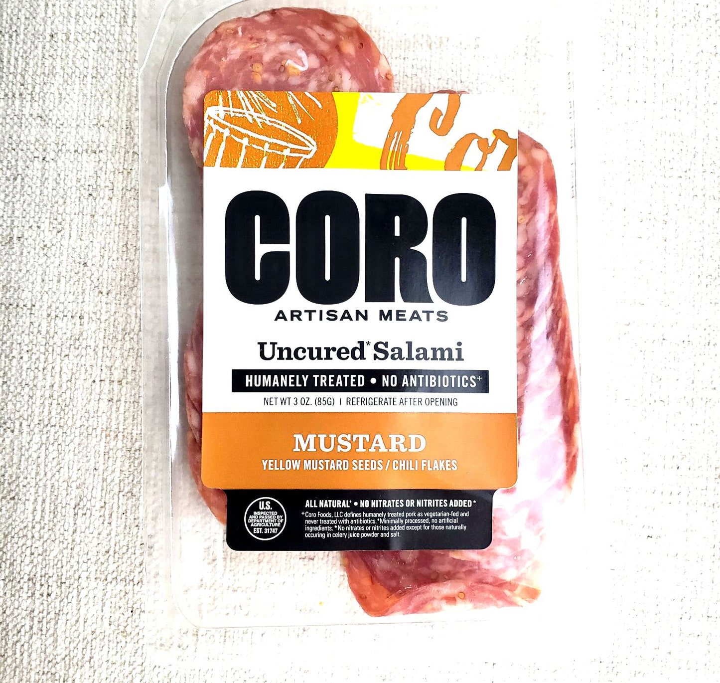 Uncured Mustard Salami - Yellow Mustard, Chili Flake