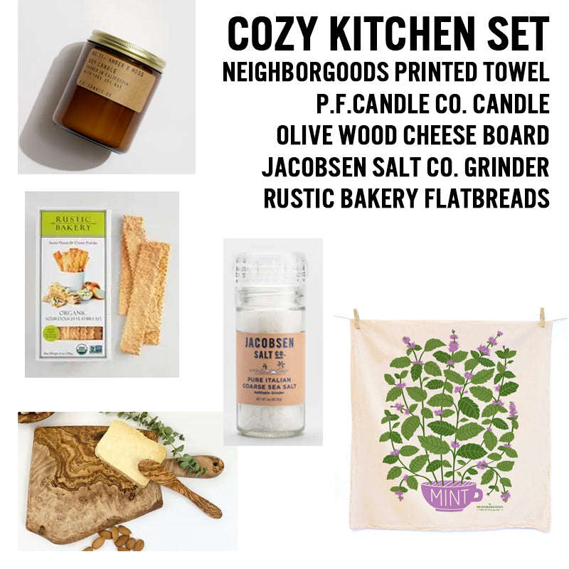 Cozy Kitchen Box - Candle, Towel, Wood Board, Salt, Crackers