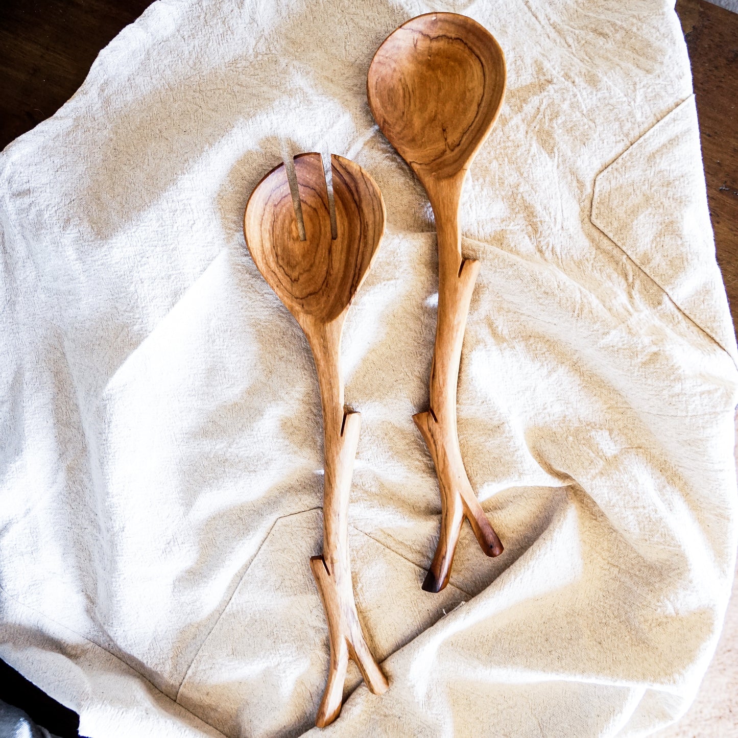 Hand carved branch serving set