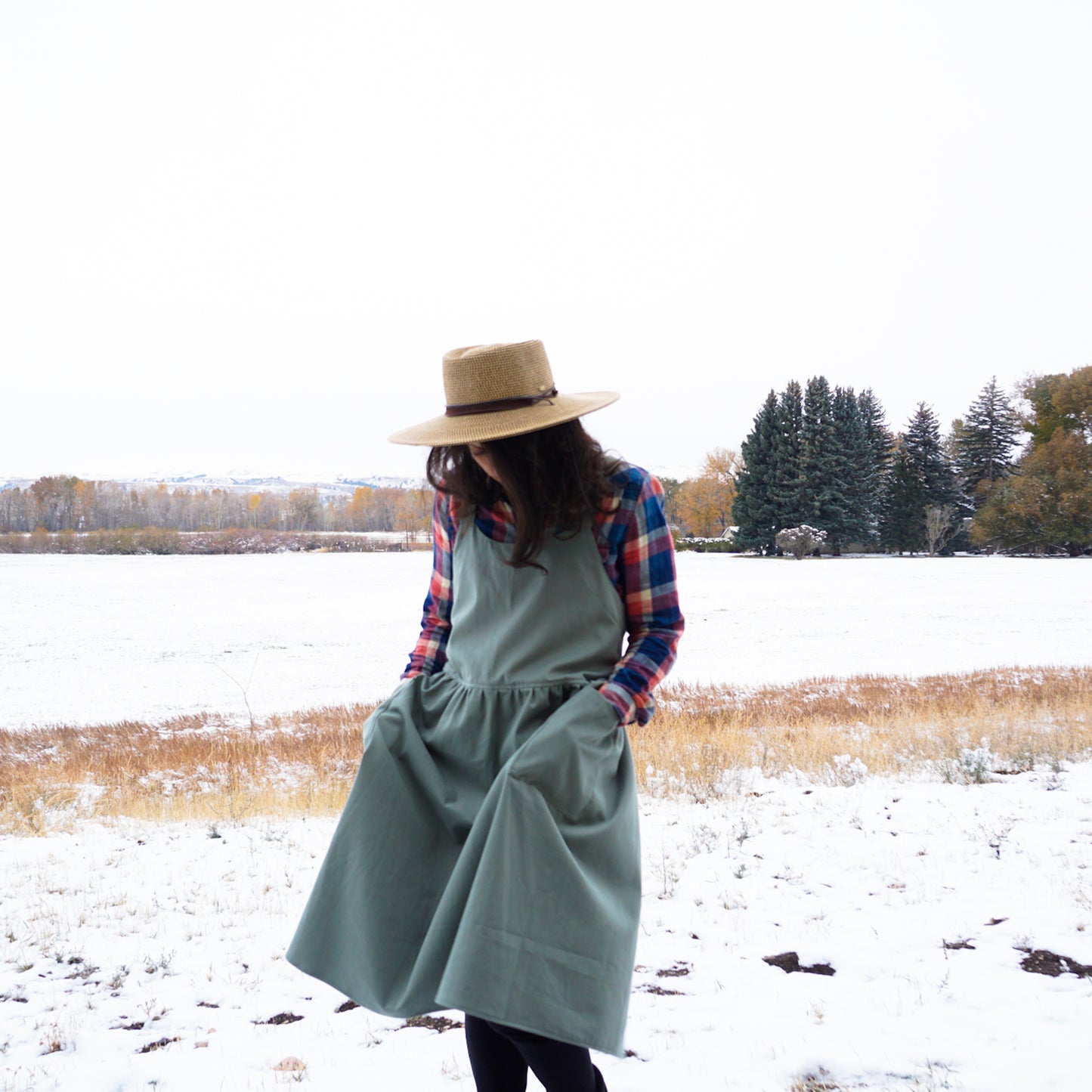 Cross Back Cotton Apron - Long Dress