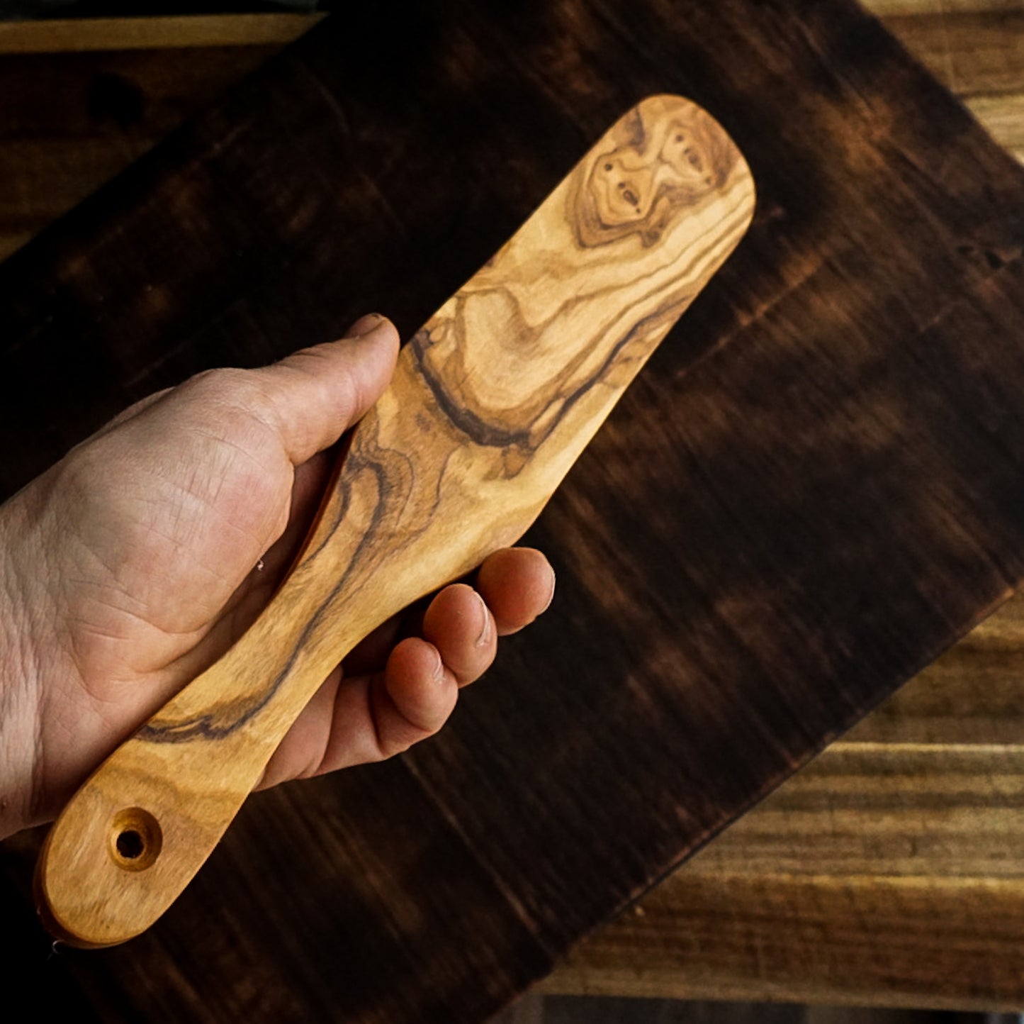 Carved Tunisian Olive Wood Spurtle