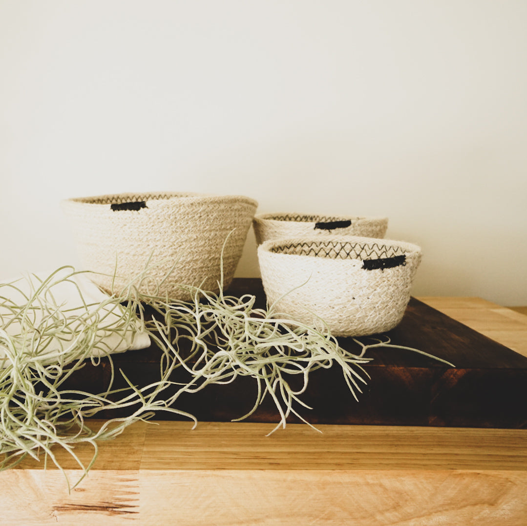 White Jute Nesting Basket Set of 3