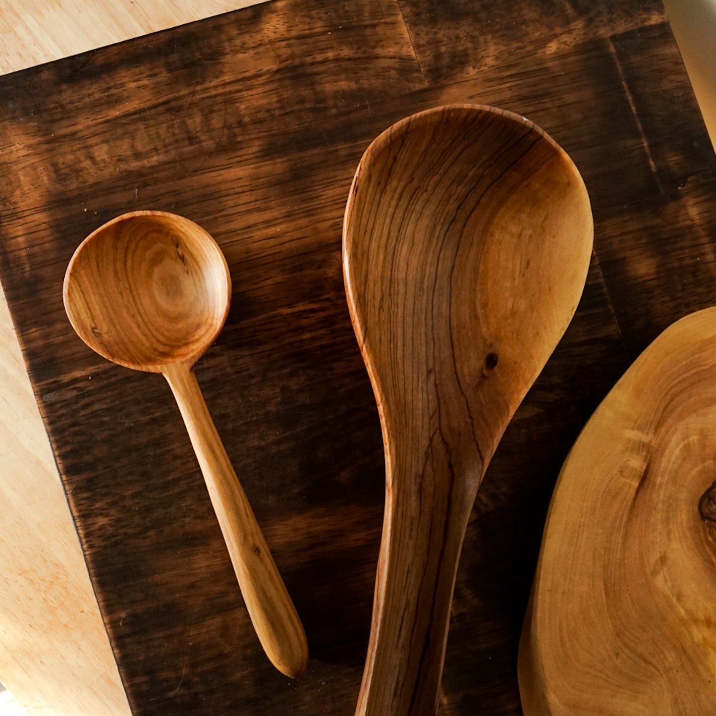 Grooved Handle Olive Wood Spoon
