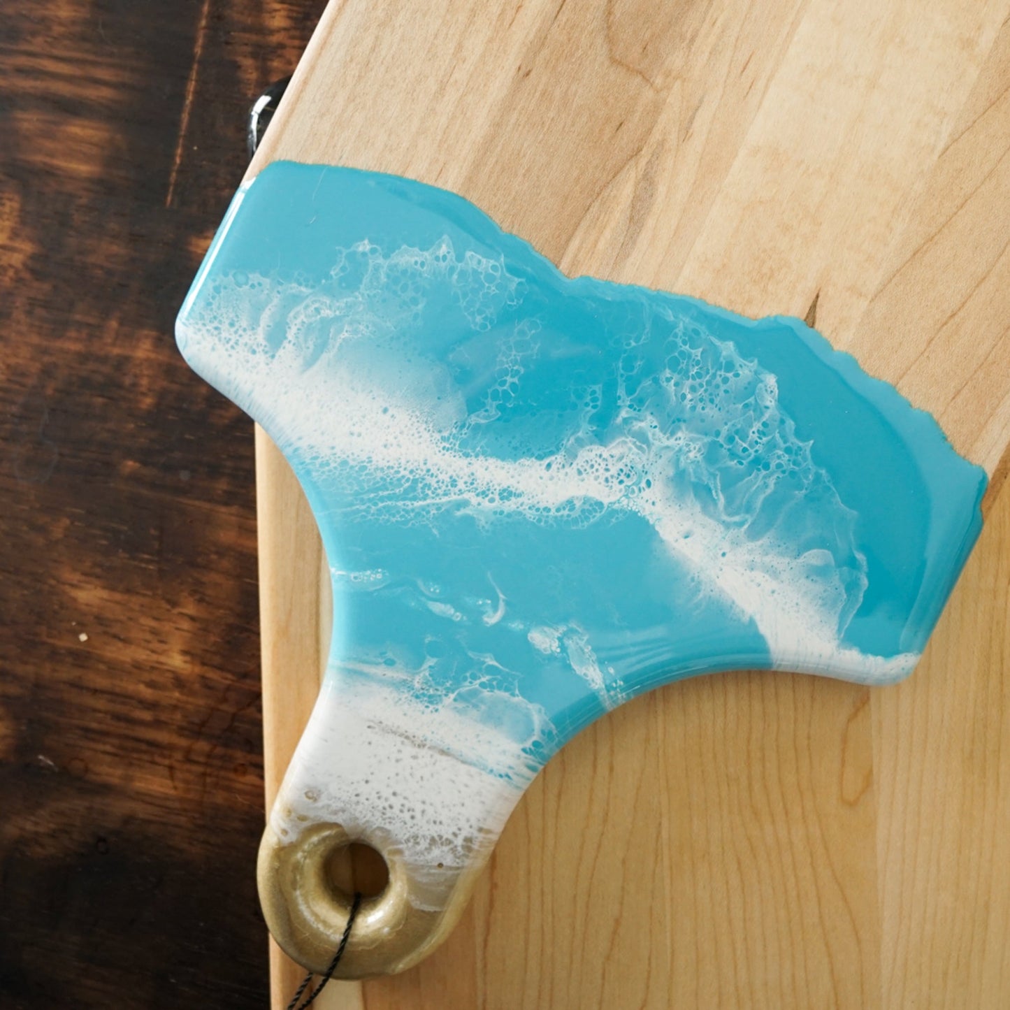 Ocean Blue Resin and Wood Serving Board