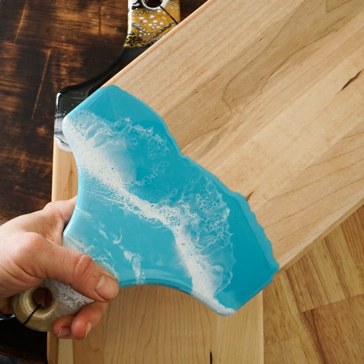 Ocean Blue Resin and Wood Serving Board