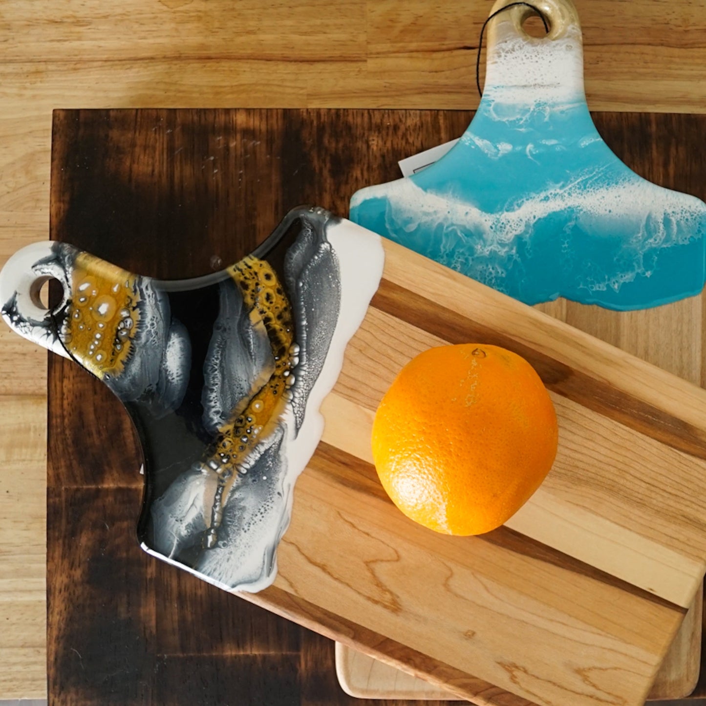 Ocean Blue Resin and Wood Serving Board